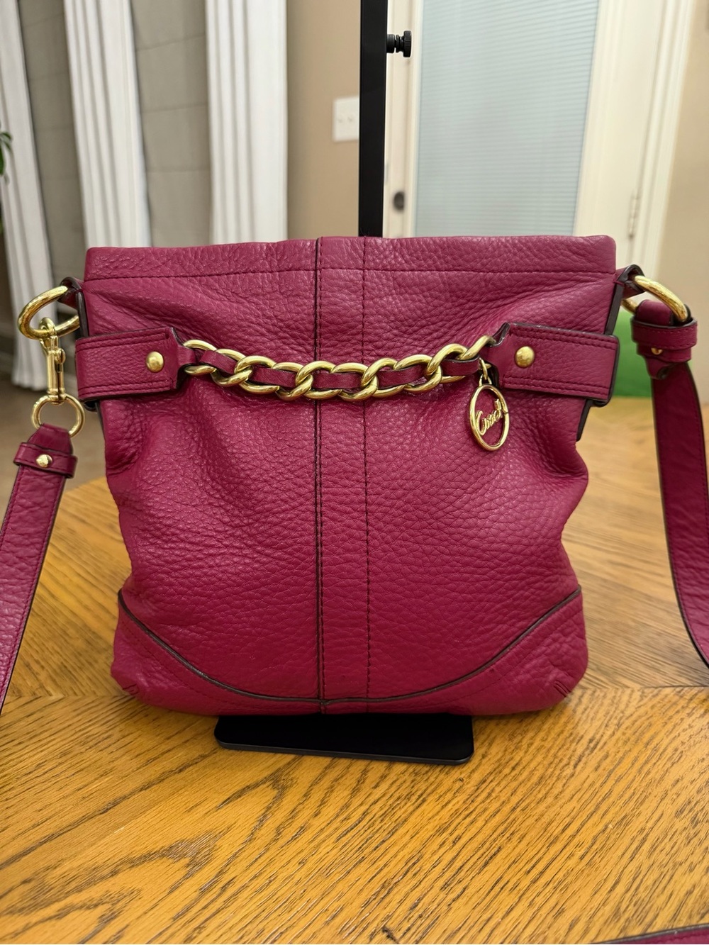 Coach Pebbled Leather Chain Duffle Crossbody Shoulder Bag